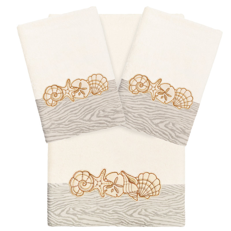 Ensemble de 1 serviette de bain et 2 serviettes à main 3 pièces SHELL ROW, Beige