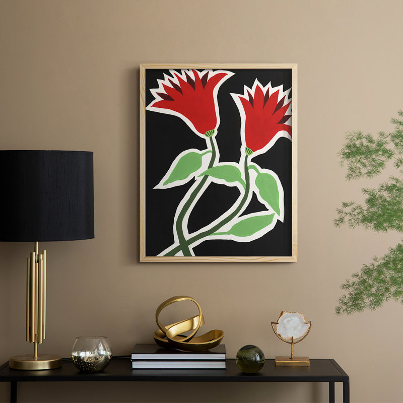«Pop Flowers VI», reproduction encadrée - bois massif, Naturel