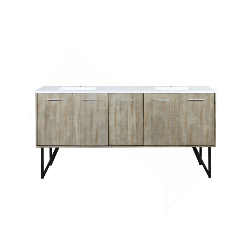 Meuble-lavabo double 72 po Rustic X P 20 po D, avec plateau en quartz blanc
