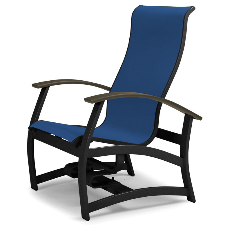 Askar Swivel Powder Coated Aluminum Outdoor Lounge Chair, Textured Black, Cobalt 35D Sunbrella®, Beachwood P40