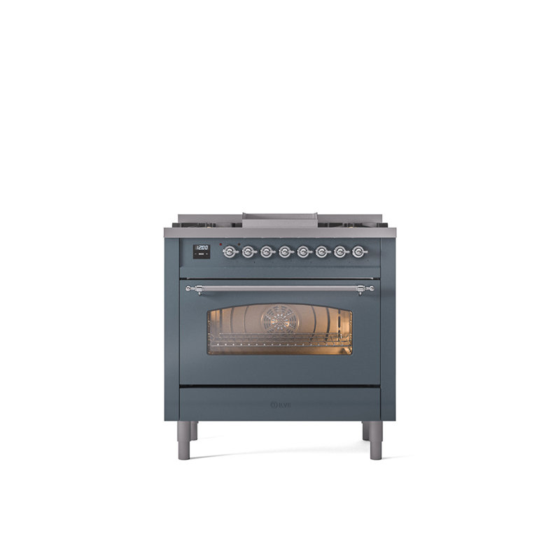 ILVE Nostalgie II 36 Dual Fuel Range, knobs, Midnight Blue/Bronze, Liquid Propane