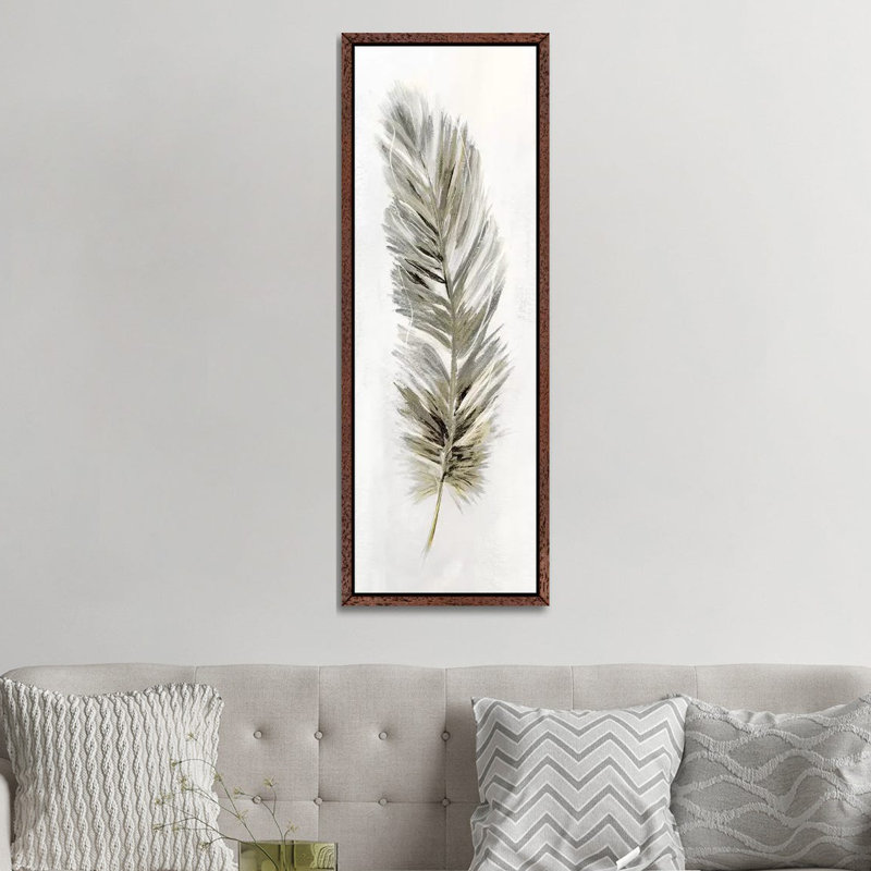 Plume Neutral II - Panoramic Painting on Canvas, 30.48 cm H x 91.44 cm W, Classic Brown Wood Framed