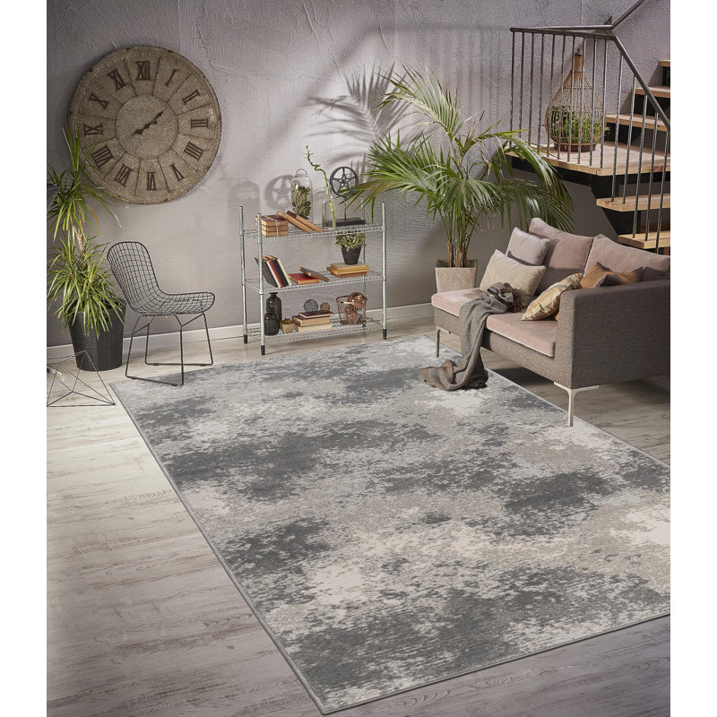 Tapis abstrait ivoire en polypropylène / jute tissé à la machine, Rectangle 9 pi x 12 pi 6 po