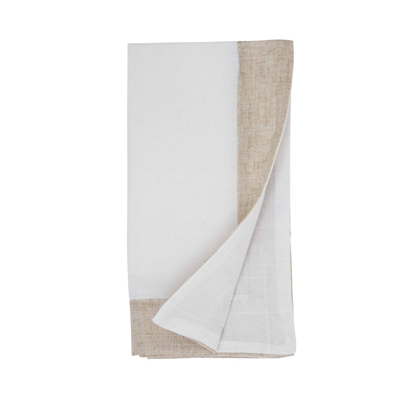 Serviettes de table en bloc de couleur (ensemble de 4) - Serviettes décoratives en mélange de lin avec bordure contrastante pour les repas à la ferme, les réceptions quotidiennes et les tables