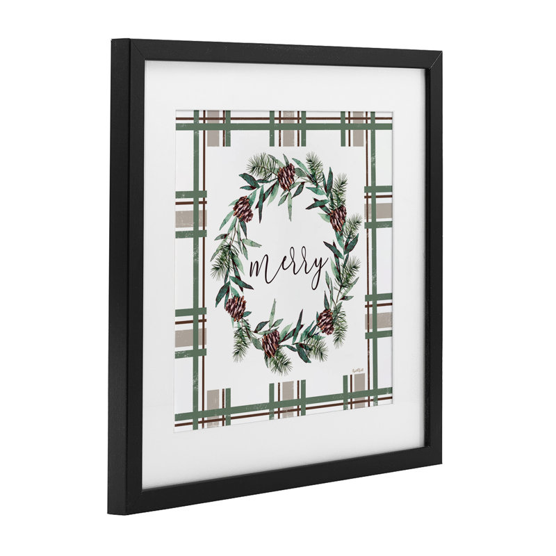 «Merry Wreath» sur toile écossaise verte, impression par Elizabeth Tyndall, H 13 po x l 13 po, Cadre noir minuit