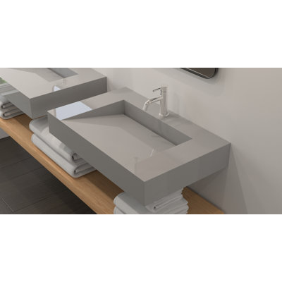 Badeloft 31.4" x 19.6" Stone Resin Wall Mounted Bathroom Sink WT-04-D-GGRY in Glossy Gray