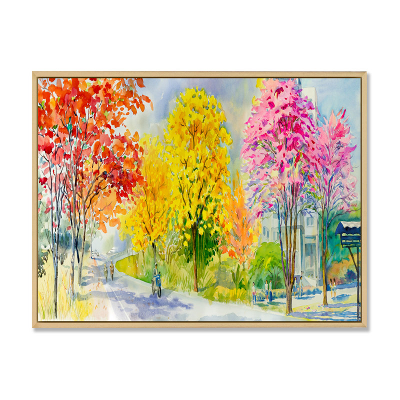 «Path To Four Season Trees», reproduction encadrée sur toile, H 24 po x l 36 po x P 1 po, Cadre flottant brun