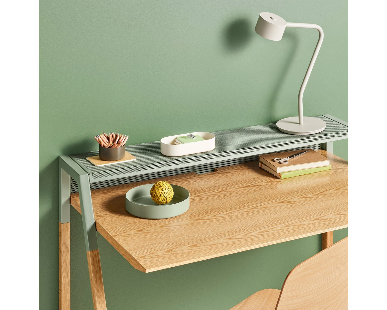 Cant 42 " Writing Desk, Gray Green/White Oak