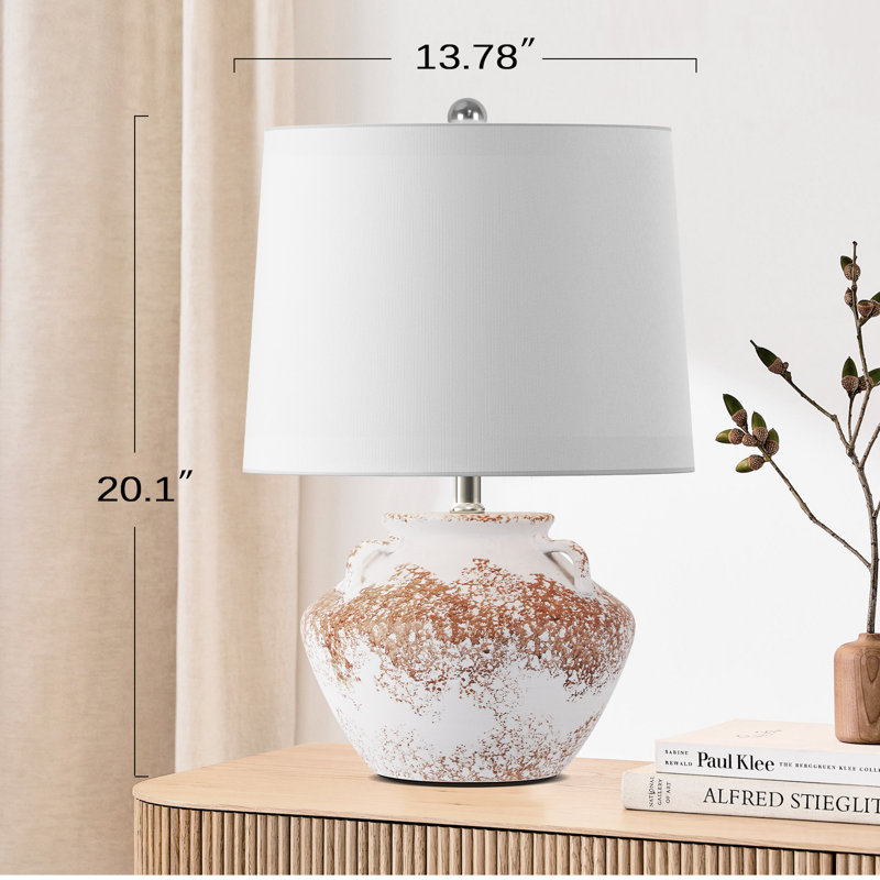 Petite lampe de table de style campagnard 20 po en céramique, jaune et blanc