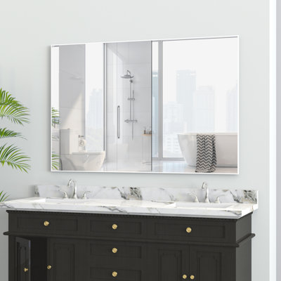Oversized Modern Rectangle Bathroom Mirror with White Frame Decorative Large Wall Mirrors for Bathroom Living Room Bedroom Vertical or Horizontal Wall Mounted mirror with Aluminum Frame