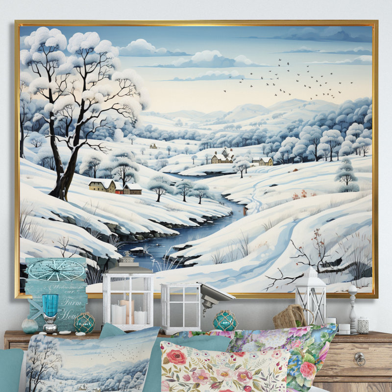 «Countryside Snowy Minimalisme Winter IV», reproduction sur toile, H 30 po x l 40 po x P 1,5 po, Cadre flottant doré