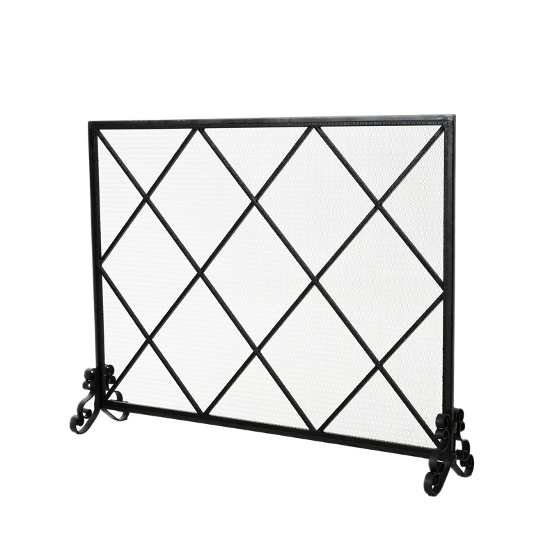 Pare-étincelles en fer - panneau simple, style minimaliste contemporain, 41,05 po x 9,02 po 31,68 po, panneau noir à losanges de style moderne, finition
