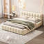 Lit plateforme tapissier avec tissu épais, lit au sol avec structure solide-652278946