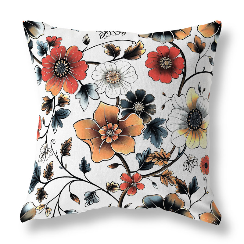 Coussin décoratif intérieur / extérieur Bloom and Chirp, Blanc/rouge, H 26 po x l 26 po