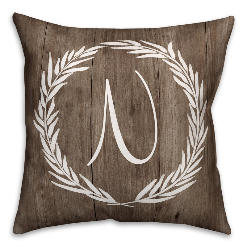  Wreath Initial Throw Pillow, N