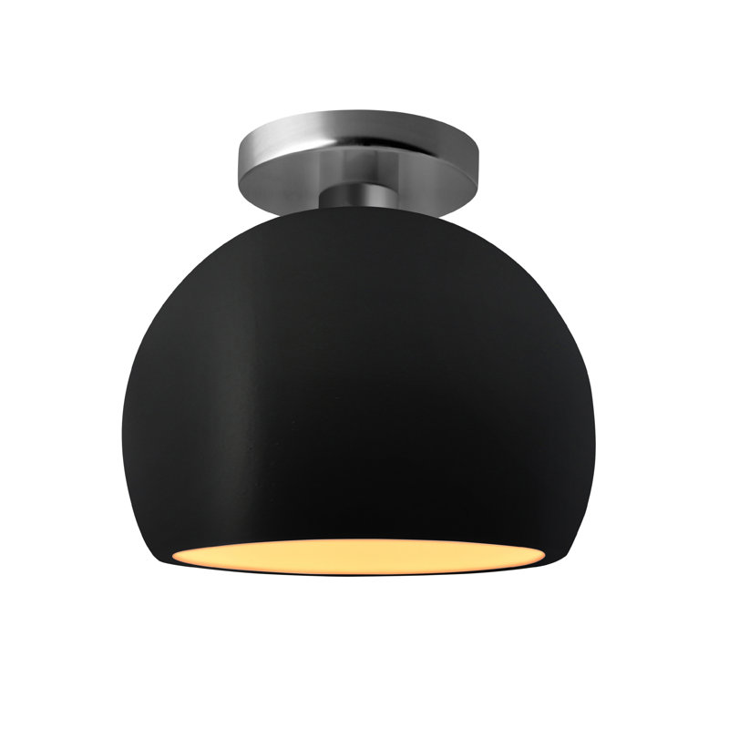 Plafonnier semi-encastré Radiance, H 7 po x l 7 po x P 7 po, Noir carbone mat / or champagne / noir mat, Nickel brossé