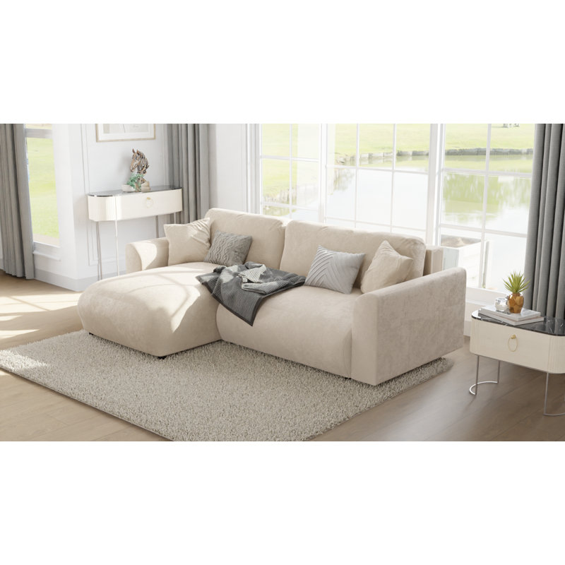 Gianni 4 Seater Velvet Corner Sofa Chaise, Left Hand Facing, Gianni Beige Velvet