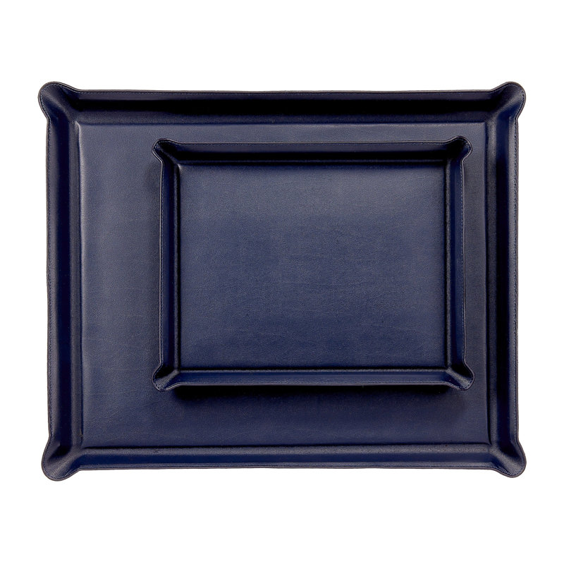 Plateau de repose-pieds en cuir Grande, Marine