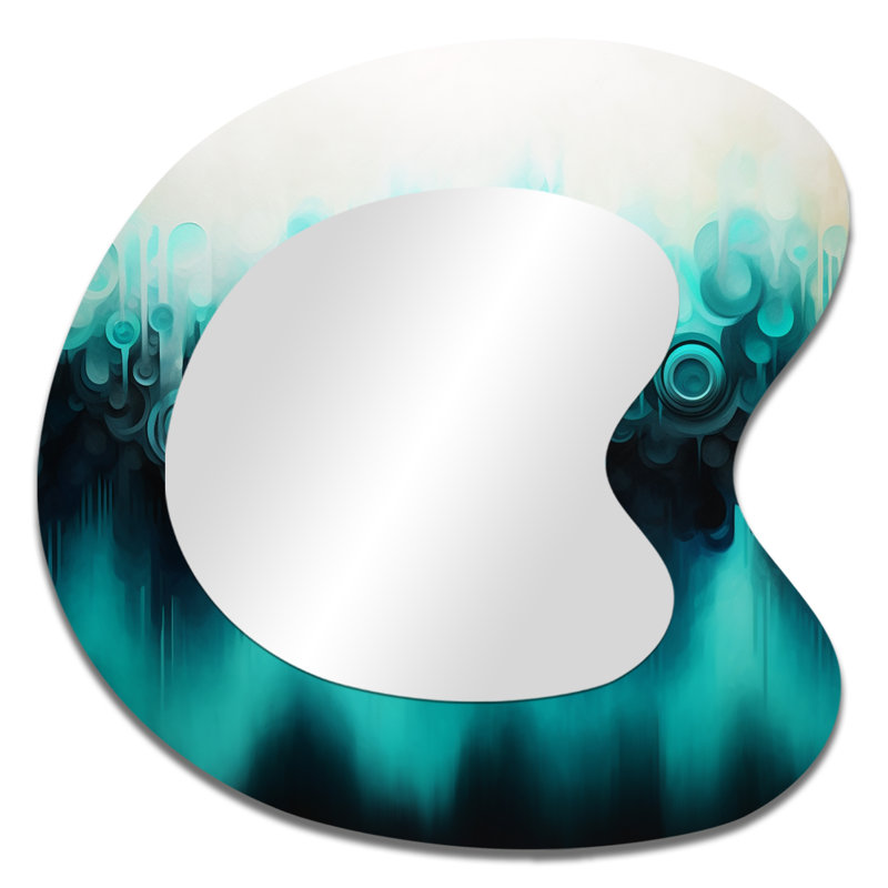 Fiedling Blue and black Ripple abstract medley I - Abstract Unique Shape Wall Mirror, Modern Asymmetrical Decorative Mirror, Printed Metal Art