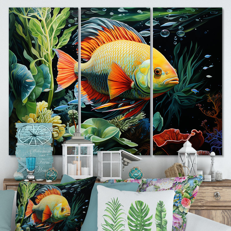 Poissons sous l'eau au pays des merveilles - poisson, art mural, H 32 po x l 48 po