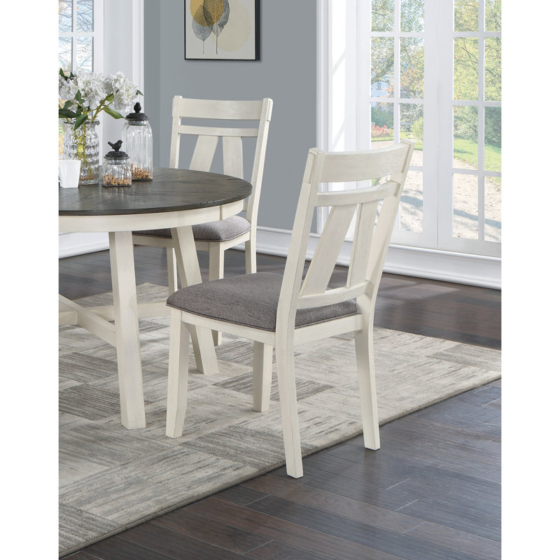 Ensemble de 2 chaises de salle à manger avec coussins en tissu gris et lignes blanches