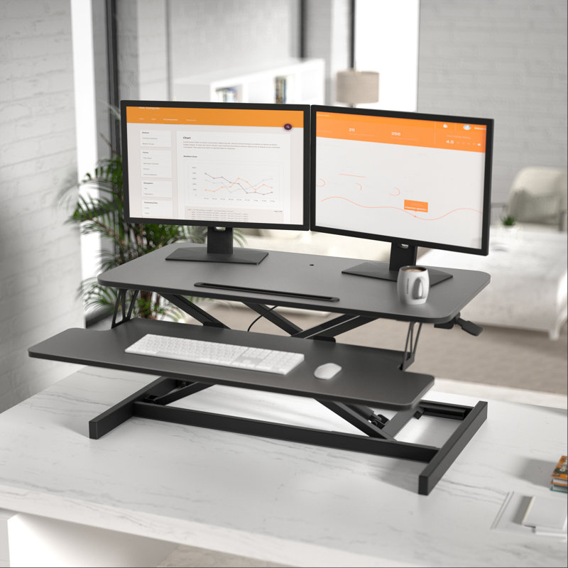 Caitlyn Adjustable Metal Base Standing Desk Converter, Black, 21" H x 36" W x 16"D