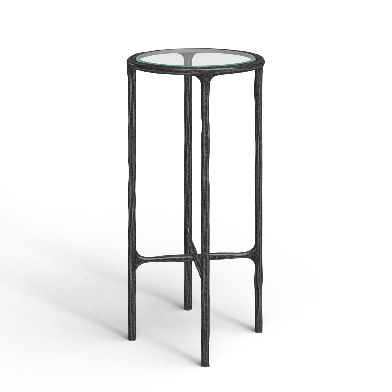 Evelynn Glass Cross Legs End Table, Glass Top/Black Base