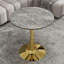 Cette table basse de 27,6 pouces de style Mid-Century de style moderne Mid-Century peut accueillir de 2 à 4 personnes et comprend un plateau de table rond en marbre texturé gris foncé, convenant à divers espaces.-467055494-467055496