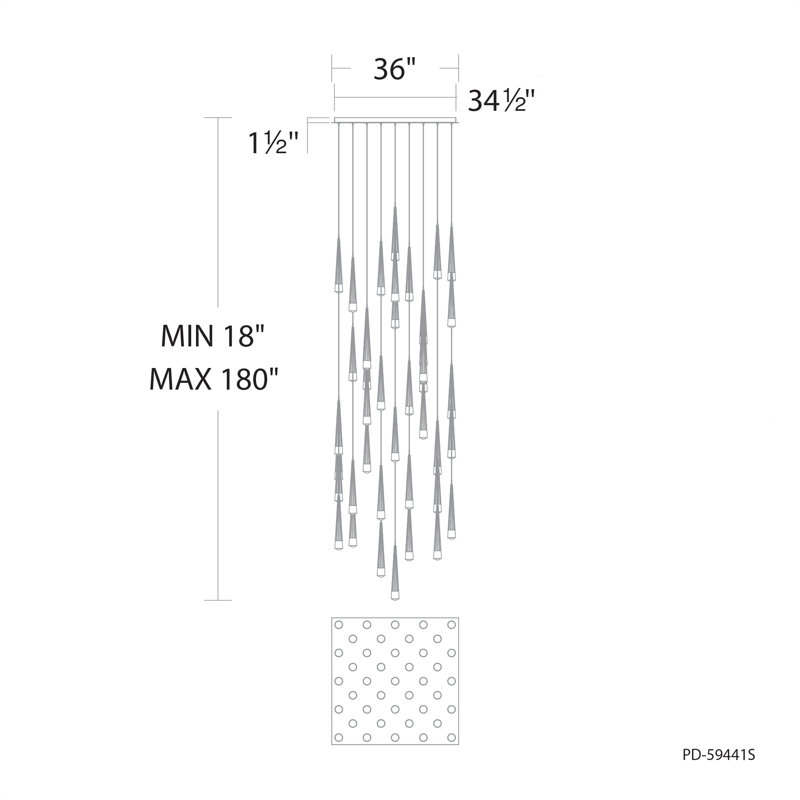 Luminaire suspendu à DEL 41 lumières Quill Square, Laiton vieilli