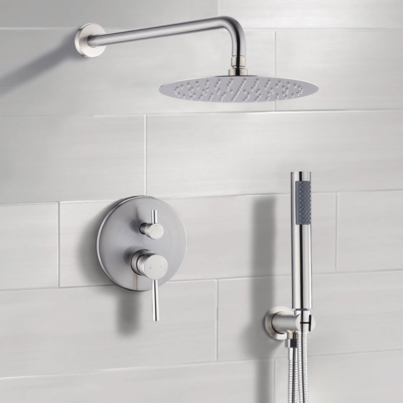 Pomme de douche en nickel brossé 10 po - Pluie et à main avec unité portable, Nickel brossé