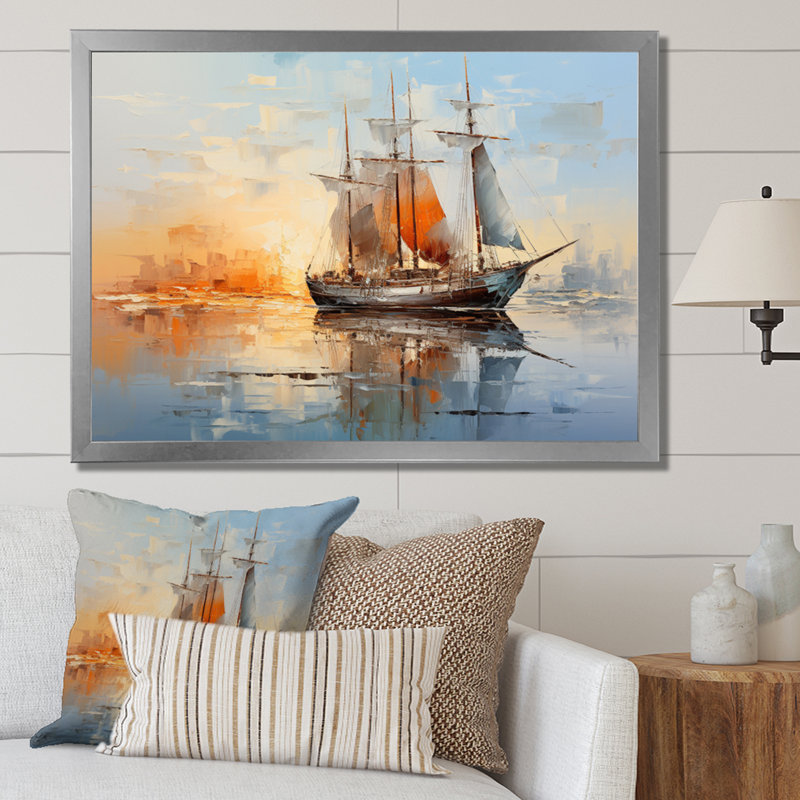 Boat Abstract Maritime Symphony IV - Boat Canvas Prints, H 12 po x l 20 po x P 1 po, Cadre photo argenté