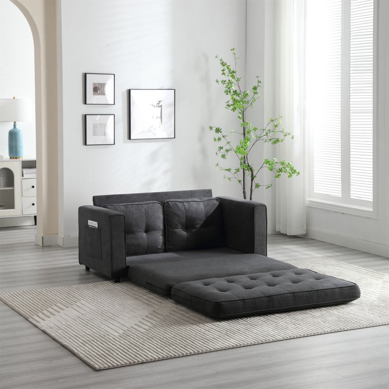 Canapé à 3 volets, canapé-lit futon convertible, causeuse peu encombrante, canapé-lit escamotable pour le salon, tissu en velours de lin