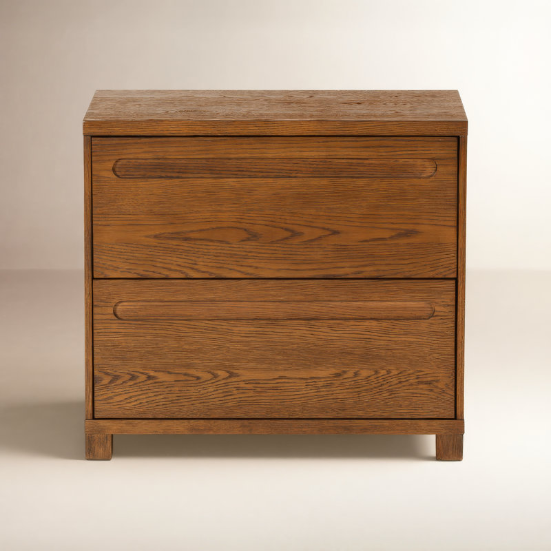 Tobiette 2 Drawer Wood Nightstand, Medium Oak