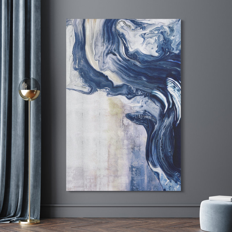 «Ocean Whispers», art abstrait abstrait bleu sur fond bleu