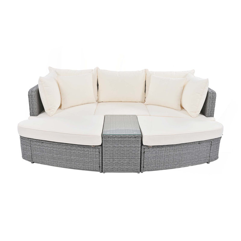 Ensemble de conversation pour patio 6 pièces, ensemble de conversation en rotin d'osier avec table basse, Beige, Gris