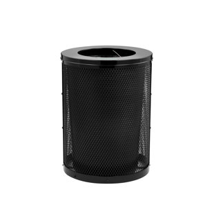 Alpine Industries Round Diamond Steel 36 Gallon Trash Can With Flat Lid With Liner