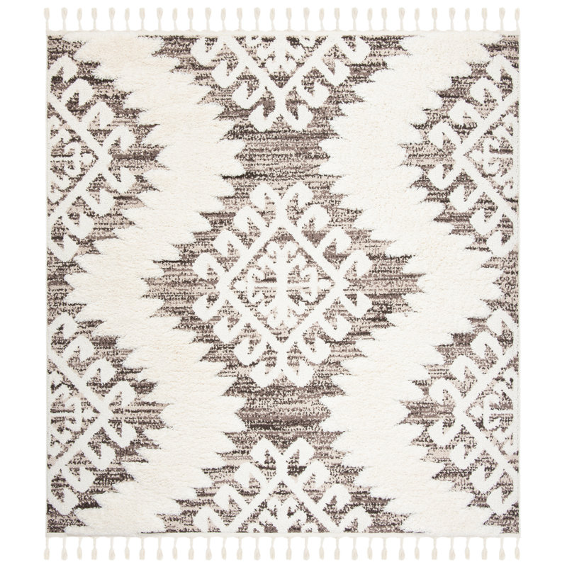 ImraanMoroccan Tassel Shag Performance Ikat Rug, Square 3'