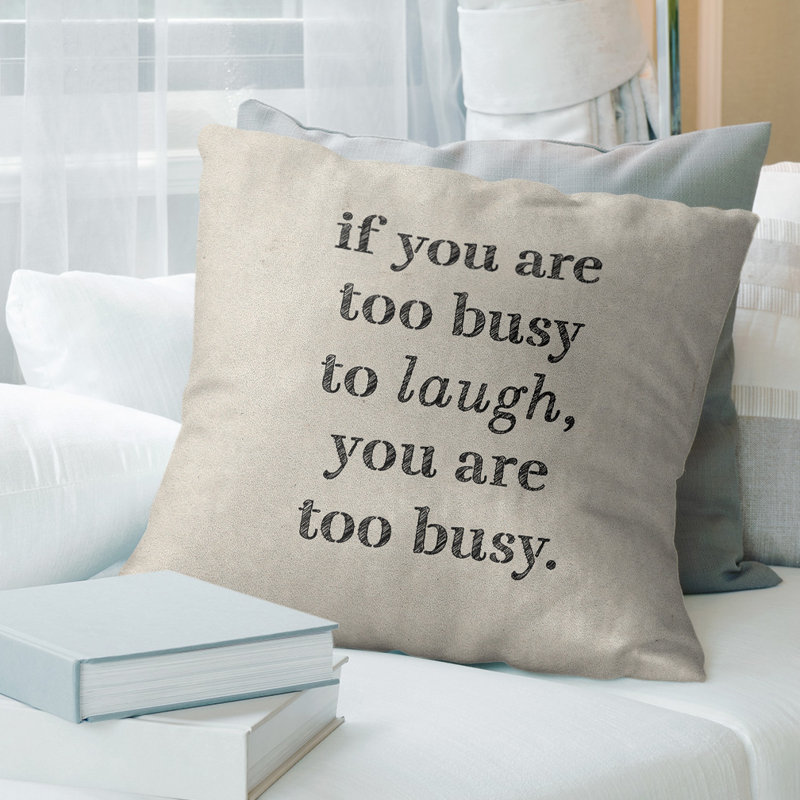 Coussin Handwritten Make Time For Laughter, 20 po x 20 po, Blanc / Noir, Polyester/ Bourre en polyester