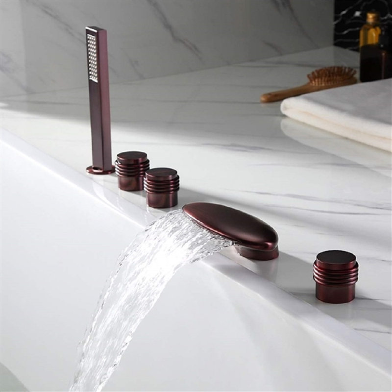 Vincci Oil Rubbed Bronze Widespread Bathtub Faucet – Triple Handle Deck-Mount with Handheld Shower