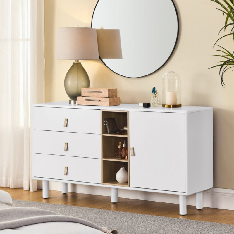 Commode de rangement avec portes, tablettes et tiroirs Curbeam, Blanc
