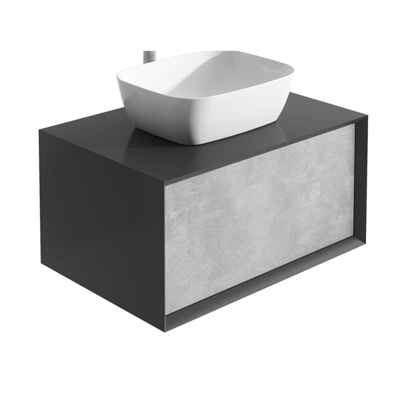 Dane 80cm Bathroom Vanity Base Only, Black/Concrete