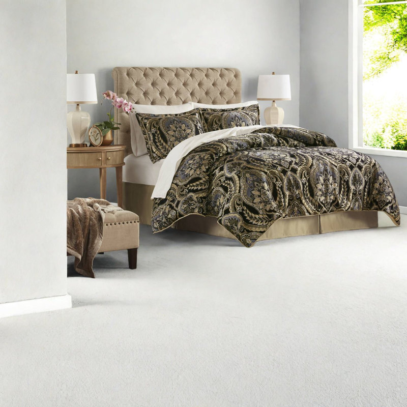 Ensemble de literie pour très grand lit luxueux 4 pièces, jacquard en polyester de qualité supérieure, design élégant en damas pour le confort de la chambre à coucher