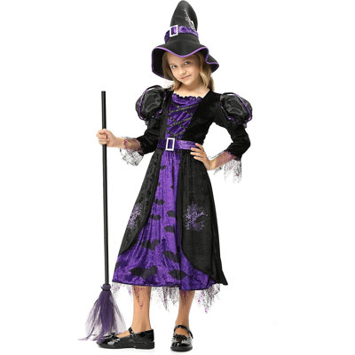 Costume de sorcière d'Halloween de luxe pour filles - Déguisement de fête avec chapeau et jupe