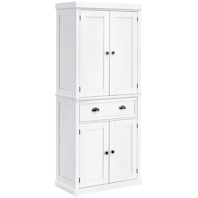Armoire de rangement sur pied 72 po, armoire de rangement haute avec 2 portes, tiroir et tablettes réglables, blanc