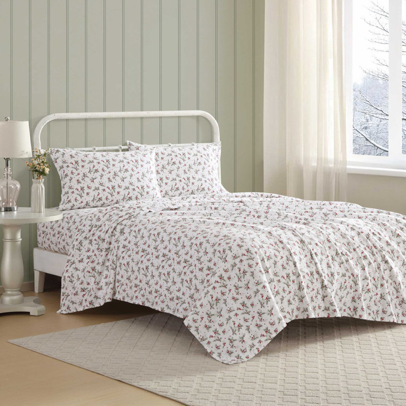 Ensemble de draps en flanelle de coton brossé, Ensemble de draps pour lit simple avec 1 taie d'or, Rouge baie vif