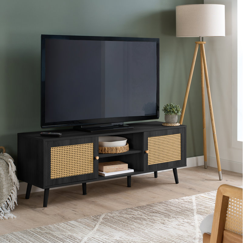 Noemi Rattan TV Unit For Tv's up to 58" - 140CM Width With Storage - TV Stand, BLACK