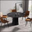 Table de salle à manger moderne en pierre artificielle ronde avec base en acier au carbone noir, peut accueillir jusqu'à six personnes-364495574-364495569