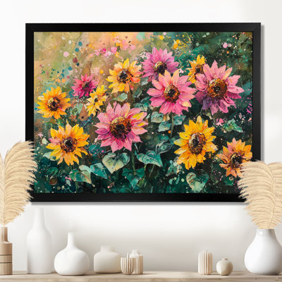 Doreon Spring Symphony of Pink Sunflowers II - art mural tournesols
