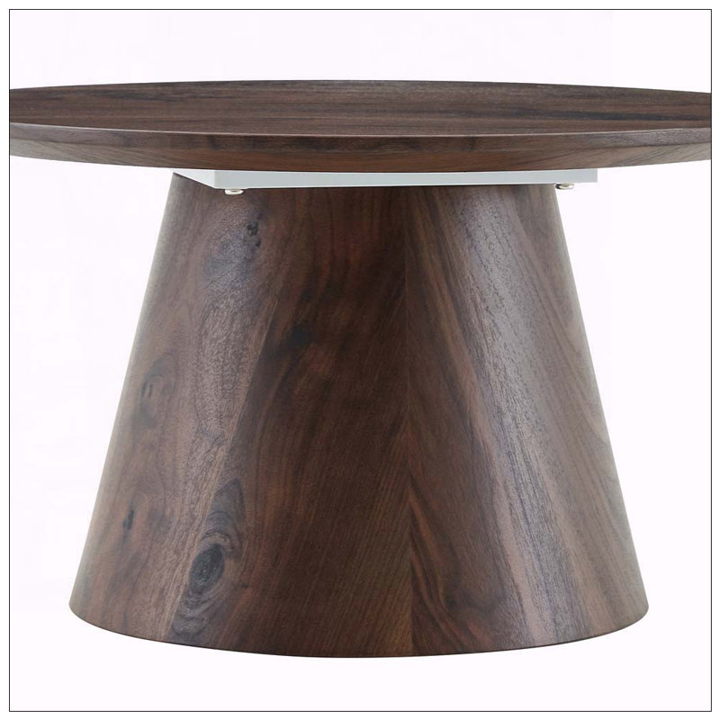 Table basse ronde avec placage de grain de bois noyer (P 23,6 po x H 13,7 po), Walnut, Wood
