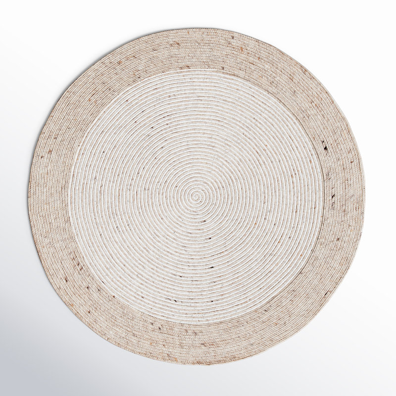 Aria Geometric Hand-Woven Wool/Cotton Beige/Ivory Area Rug, Round 3'